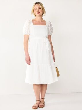 Draper James RSVP White Eyelet Puff-Sleeve Midi Dress — M